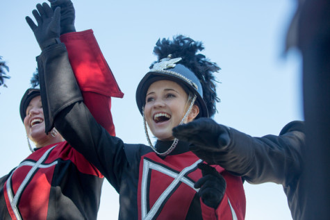 Sophomore Haley Emerson warms up before competing in the GTC band competition at C. H. Collins Stadium in Denton, Texas on Oct. 4, 2014. (Erin Eubanks / The Talon News)