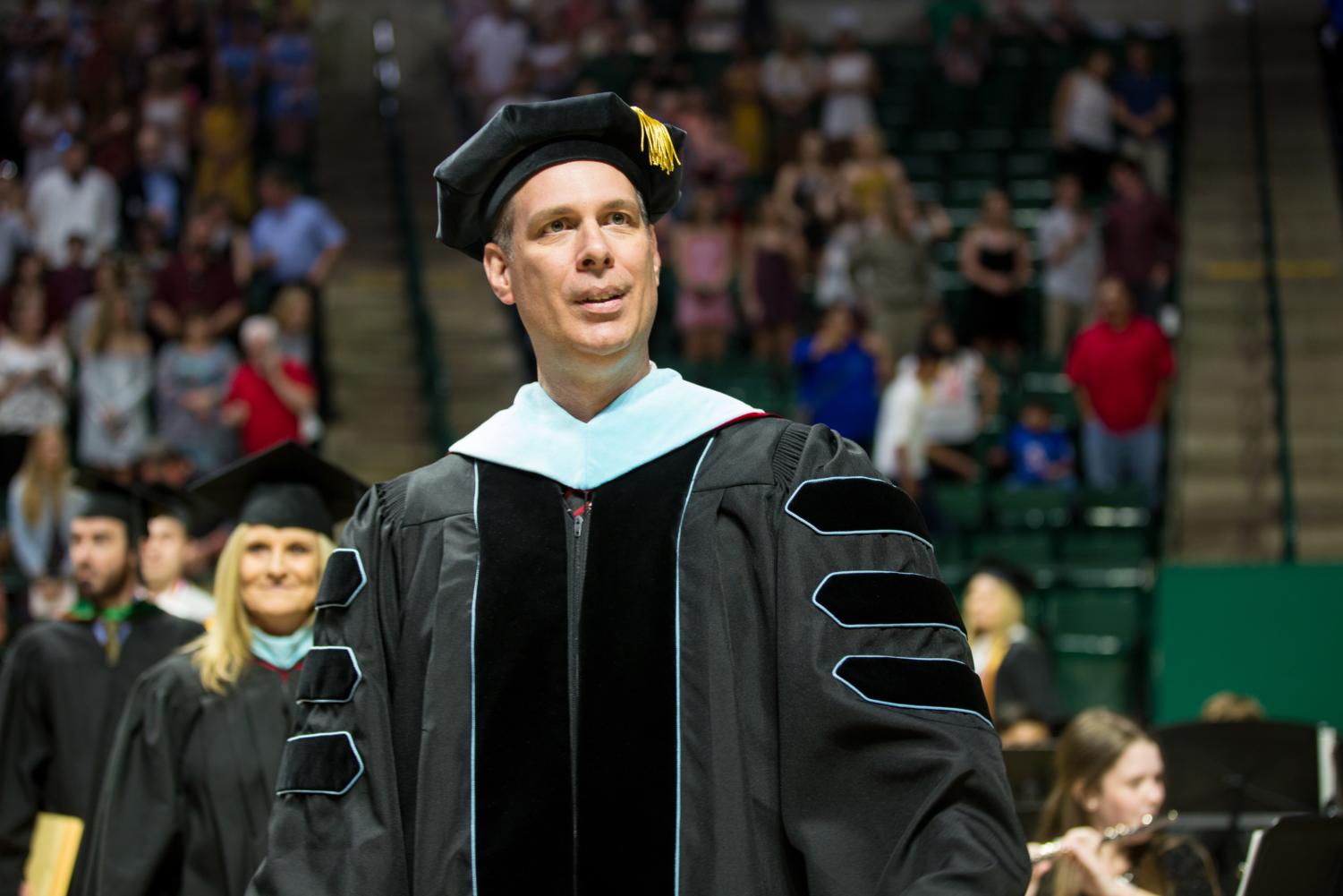 Dr. Hill celebrates his final graduating class at UNT Colliseum in Denton , Texas, on May 22, 2018. (Sarah / The Talon News)