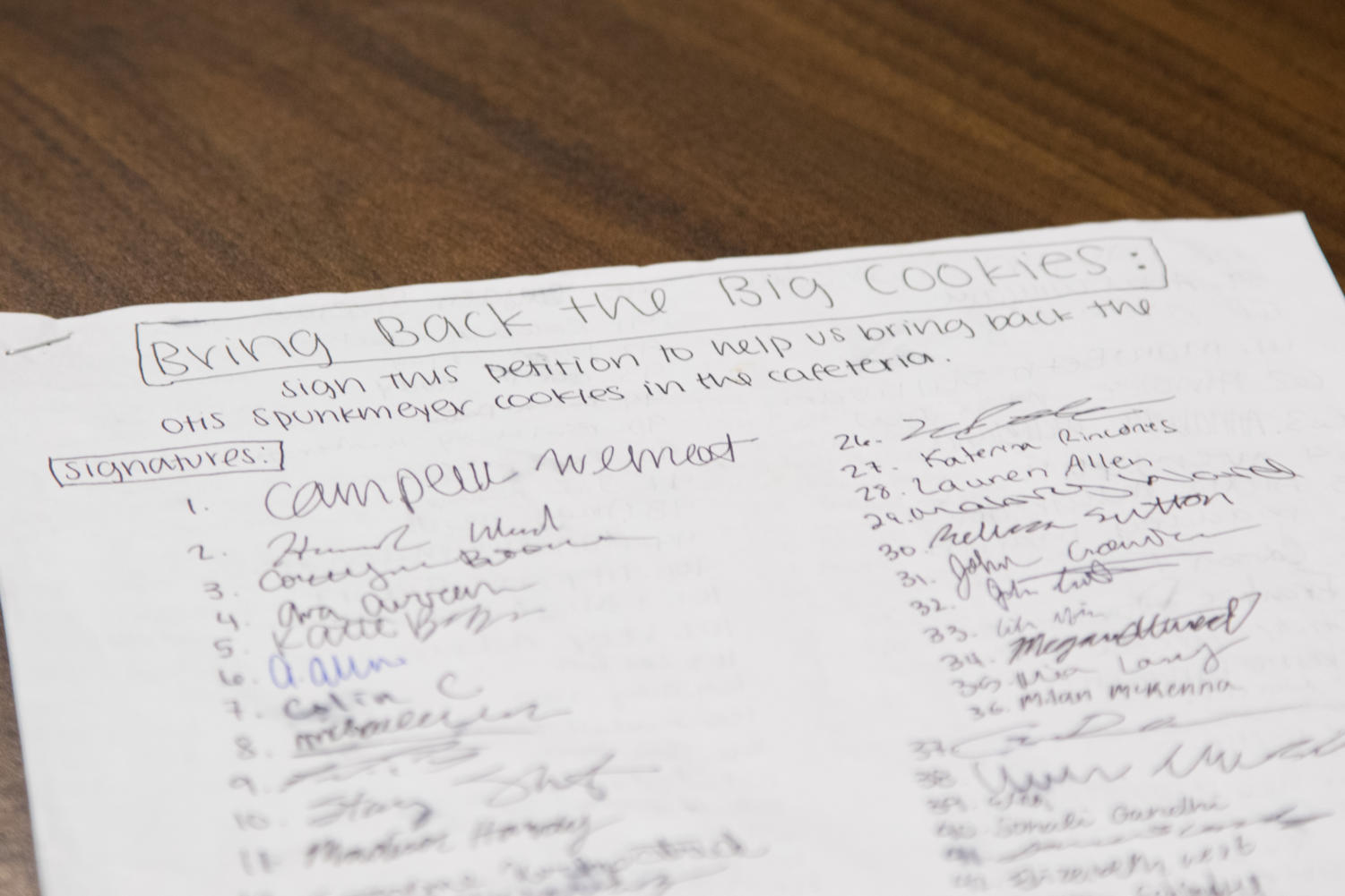 The petition to bring back the big Otis Spunkmeyer cookies currently has about 250 signatures, at Argyle High School, in Argyle, TX, on October 2, 2018. (Faith Stapleton/The Talon News)