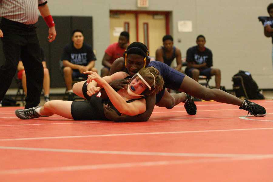 Wrestling member Jameson Shaw participated in a wrestling match Tri-Meet in Argyle, Texas on Dec. 16, 2014. (Erin Eubanks / The Talon News)