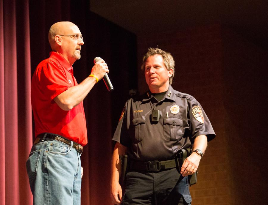 Police+Chief+Officer+Cairney+speaks+to+the+student+body+before+watching+the+OAP+perform.+%28Caleb+Miles+%2F+The+Talon+News%29