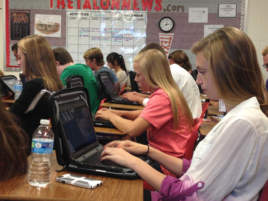 Seniors use their new Chromebooks in Mrs. Shorts English class on Sept. 16 at Argyle High School, Texas