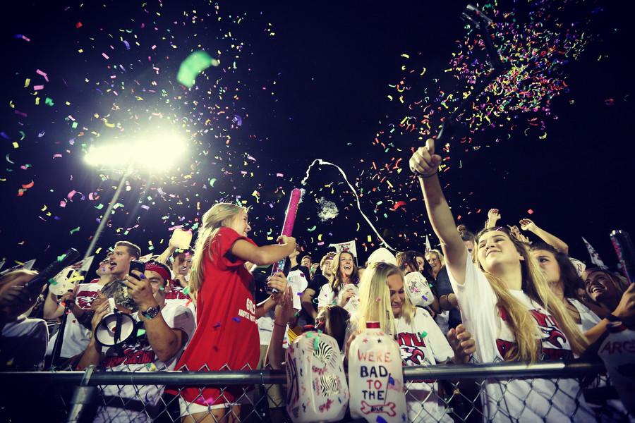 The student section goes wild at Argyle vs. Denison football game. (Annabel Thorpe / The Talon News)