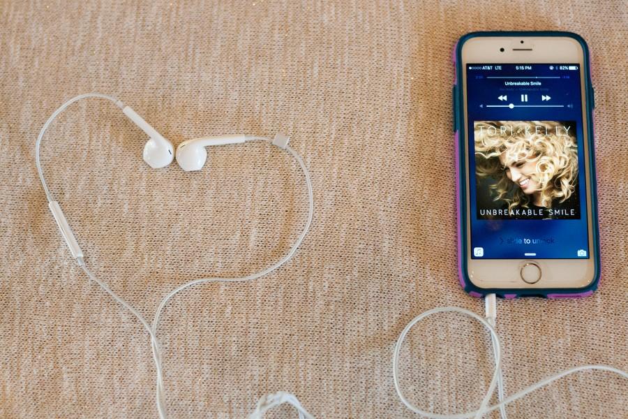 Tori Kellys debut album, Unbreakable Smile, plays as on an iPhone on February 11, 2016 . (Faith Stapleton/ The Talon News) 