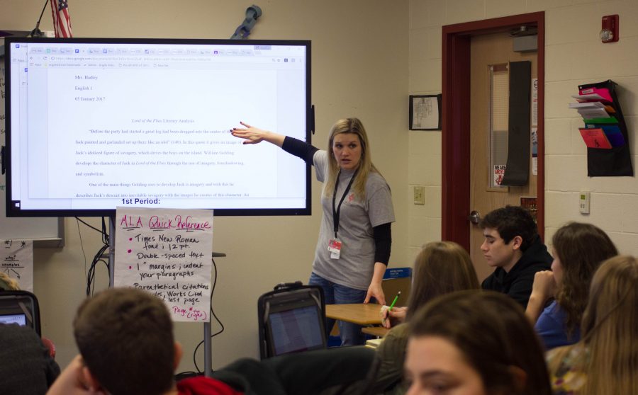 Students participate in a writing activity to learn MLA format in Jennifer Hadleys English I Pre-AP course on Jan. 9, 2017 at Argyle High School in Argyle, Texas. (Elli Marusa/The Talon News)