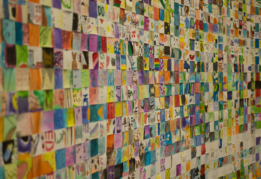 The cooperative final exam for Art I students currently is placed in the school hall for students to see at Argyle High School on Nov. 26, 2016 in Argyle, TX. (Hannah Wood/ The Talon News)