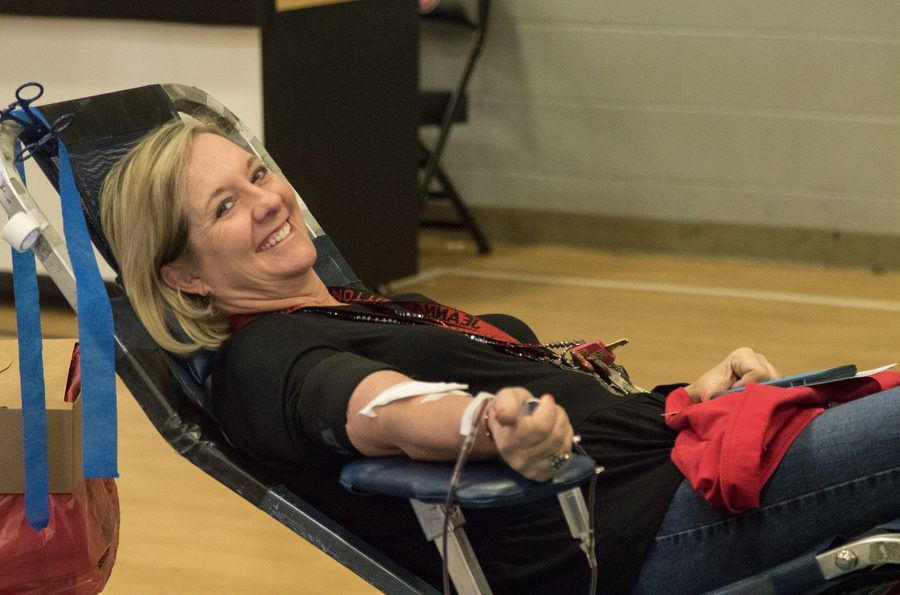 Mrs. Sutton donates blood at Argyle High School on Feb. 22, 2017 in Argyle, Texas. (John Walsh/The Talon News)