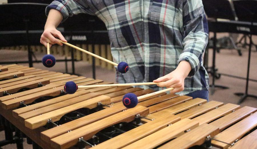 Playing on the marimba, a member of the band shows off her skills at Argyle High School on Jan. 17, 2017 in Argyle, Texas. (GiGi Robertson/The Talon News)