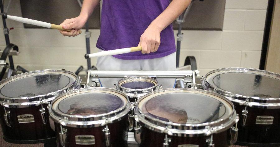 Sophomore Patrick DeSpain offers the strong sound of the quads in the percussion hall at Argyle High School on Jan. 17, 2017 in Argyle, Texas. (GiGi Robertson/The Talon News)