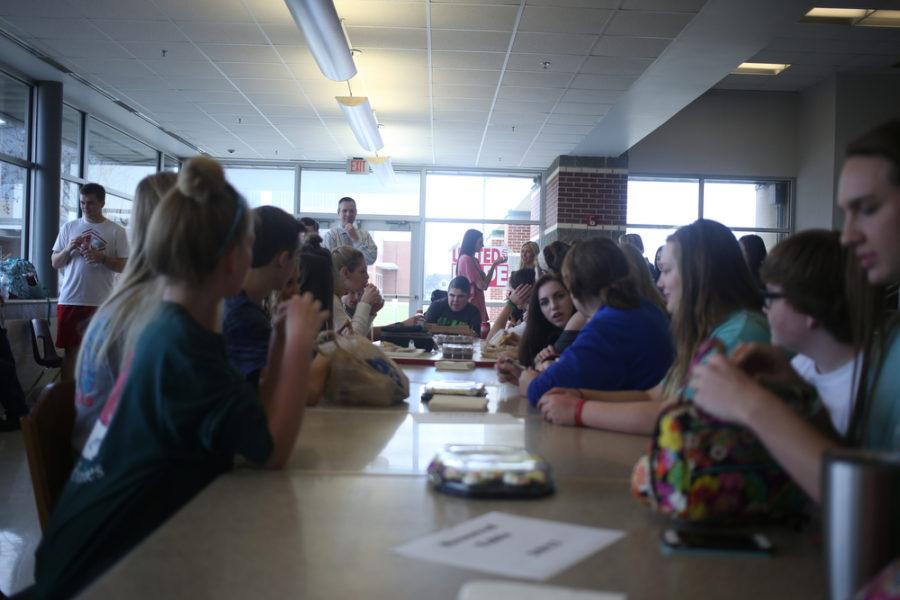 Michael Hope eats lunch with the seniors on Tuesday, Feb. at Argyle High School in Argyle, Texas. (Annabel Thorpe / The Talon News)