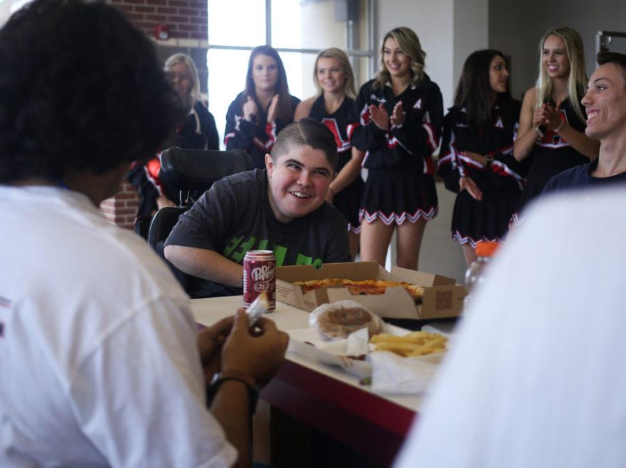 Michael Hope eats lunch with the seniors on Tuesday, Feb. at Argyle High School in Argyle, Texas. (Annabel Thorpe / The Talon News)