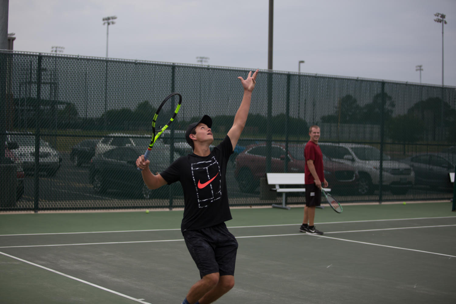 Champion Team Matt Hynek and Coach Sutton work their way to the top of the bracket at the Staff/Student Tennis Tournament on May 9, 2017 in Argyle, TX. (Kirby Reyes/The Talon News)