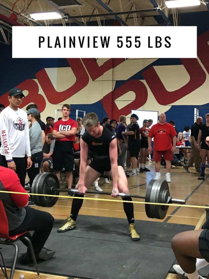 Senior Nick Golden lifts 555 pounds in Plainview, TX. (Photo by: Mrs. Golden)
