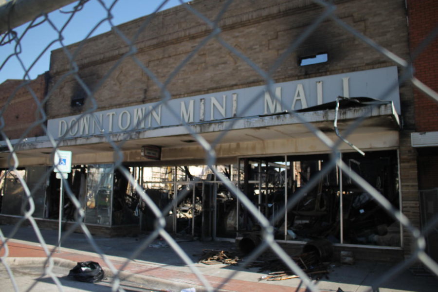A view of the Mini Mall after the fire on Jan. 14 in Denton, Tx. (Hayden Calendine | The Talon News)