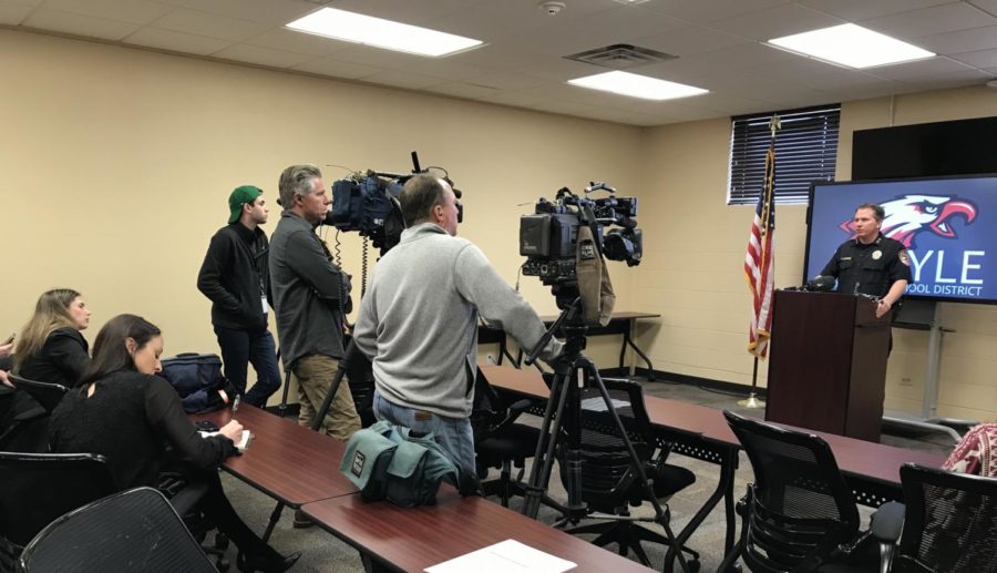 AISD Police Chief Paul Cairney addresses media about the districts armed staff policy at a press conference at the administration building on Thursday in Argyle, TX. (Miranda Downe / The Talon News)