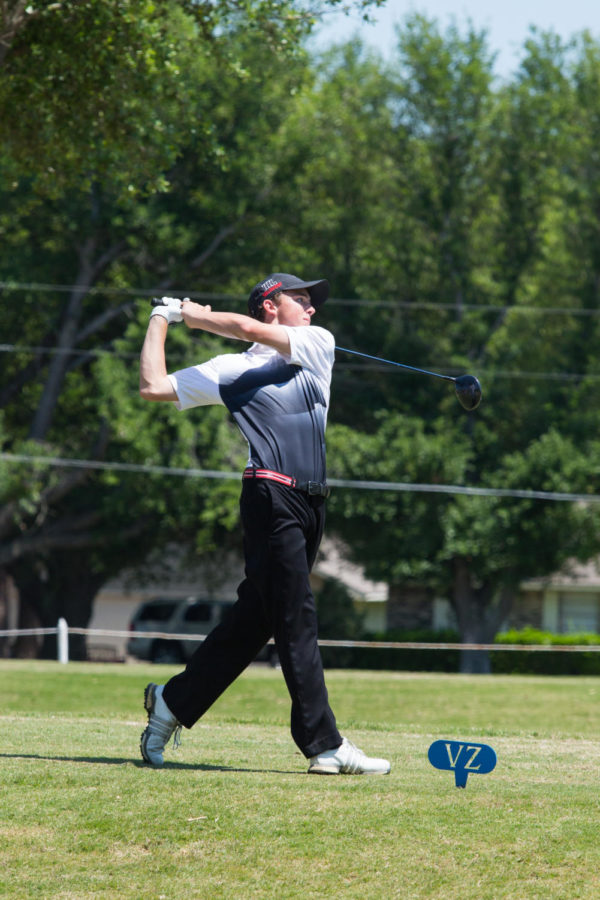 Logan Diomede competes at the Region Golf Tournament at Van Zandt Country Club in Canton, TX on April 24, 2018. (Georgia Penn / The Talon News)