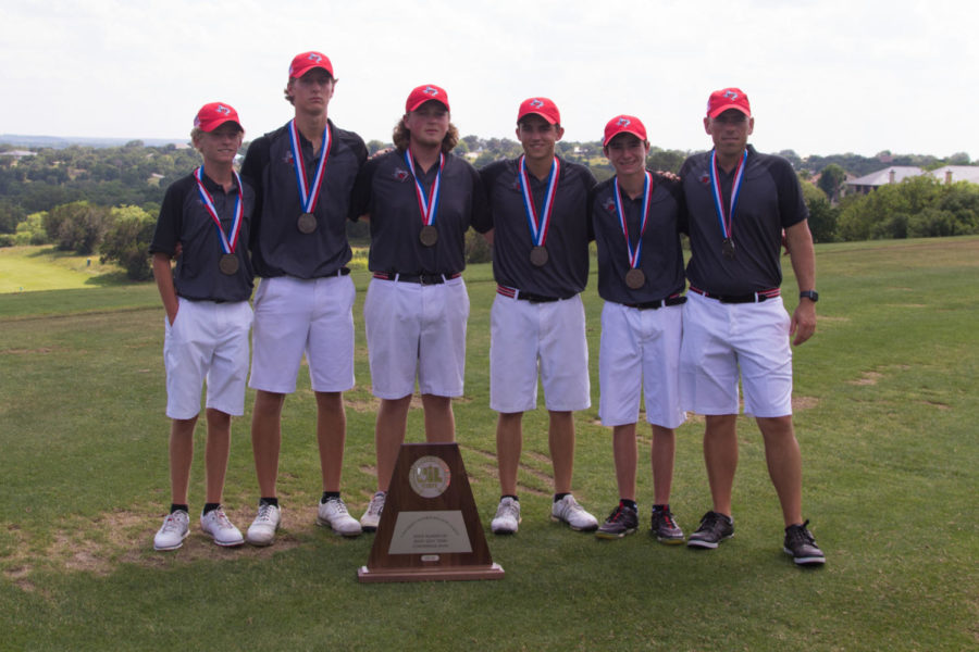The Eagles compete on day two of the UIL State Tournament on May 15, 2018. UIL State Golf Day Two at Horseshoe Bay in Marble Falls, Texas, on May 15, 2018. (Hannah Wood) (Campbell Wilmot/ The Talon News)