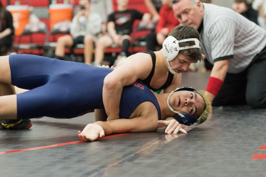 JV and Varsity wrestlers compete in the Springtown/Richland wrestling match at Argyle High School in Argyle, Texas, on January 23, 2019. (Jacob Lormand / The Talon News)