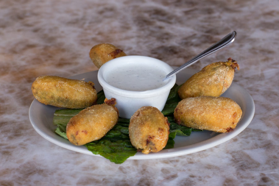 The stuffed Jalapenos with chicken and cheese are served with a side of ranch and are one of the most popular items at Cafe Gecko in Plano, Texas, on September 29, 2018. (Sloan Dial / The Talon News)