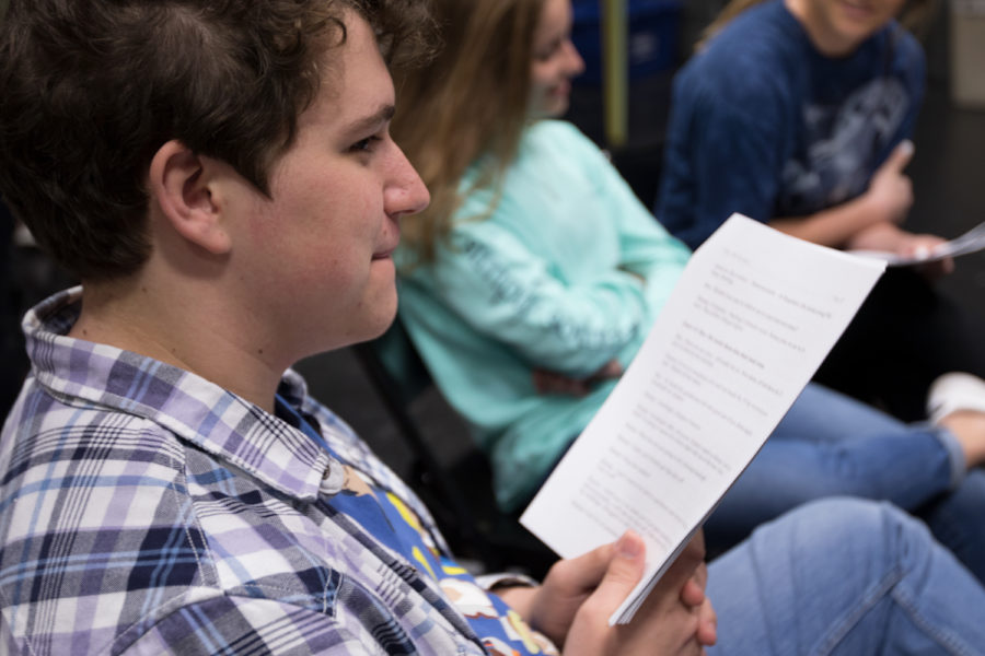 Junior Colby Raasch enjoys the benefits of his small theater class on Nov. 28, 2018. (Jake Pool / The Talon News)