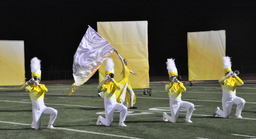 The Argyle Marching Band competes at the Sounds of Springtown Marching Competition on Oct. 12, 2019. (Delaney Lechowit | The Talon News)