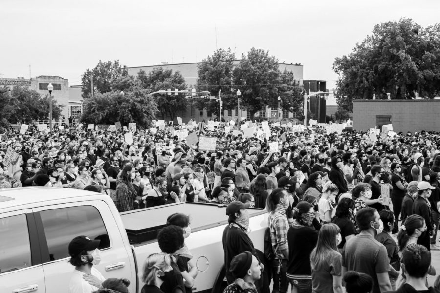 Protesters+gather+at+the+Black+Lives+Matter+rally+in+the+Denton+square+on+Monday%2C+June+1+2020.