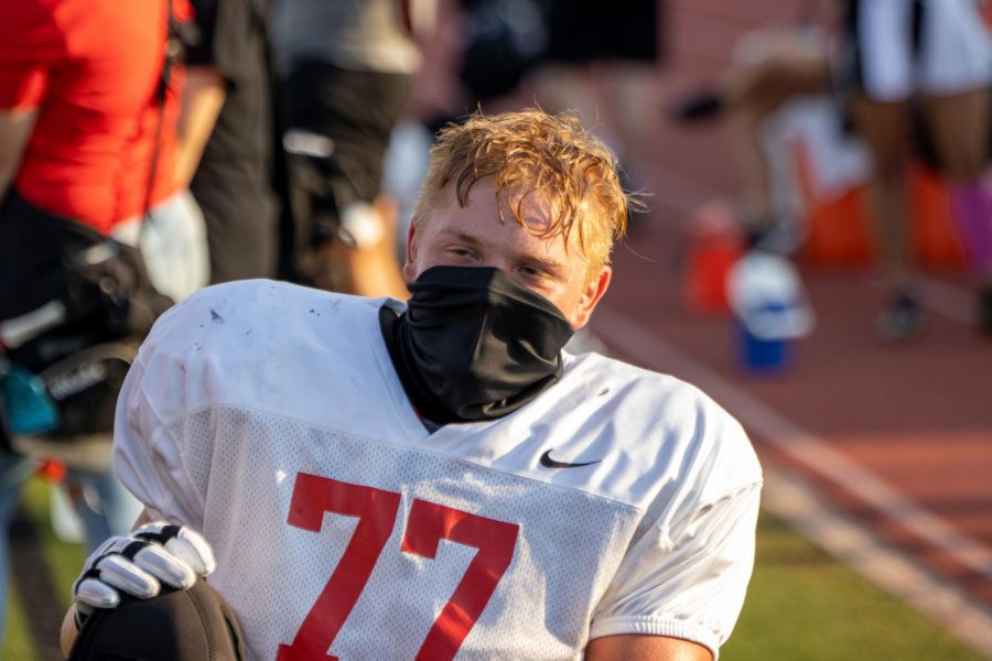 Junior Nick Rubio wears his gaiter during a scrimmage on August 21 (Josh Fritz / The Talon News). 