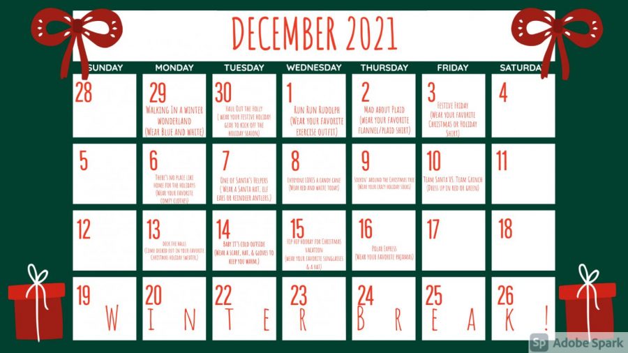 Holiday dress up days for the month of December 2021. 