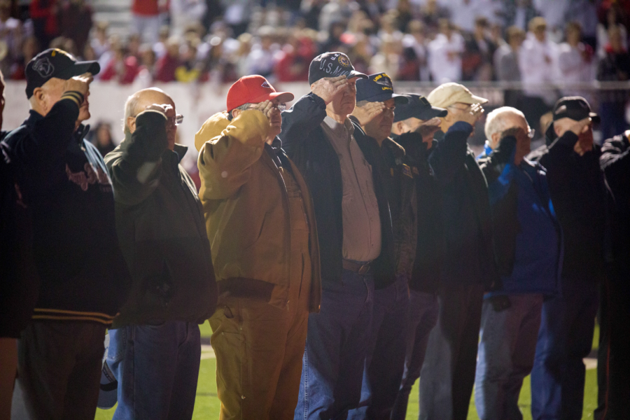 At the Argyle High School home senior night football game against the Paris Wildcats, veterans who served are recognized on Nov. 5. Veterans who proudly served our country, come together as one to salute to the flag during the national anthem. “We thought it would be cool to extend this to every veteran in the stadium for Veterans Day two years ago and the result was profound,” Cairney said. “Veterans enjoyed the moment, as did so many of those who saw it.” 