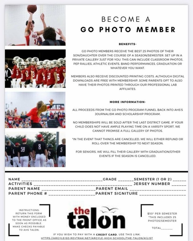 Contact photos.thetalonnews.com to purchase a photo membership for varsity teams and events.