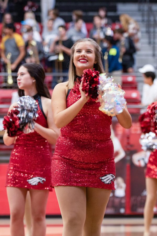 Senior Sophie Slaton performs with the majestics for the homecoming pep rally on October 22, 2021, at the Argyle High School Gym.