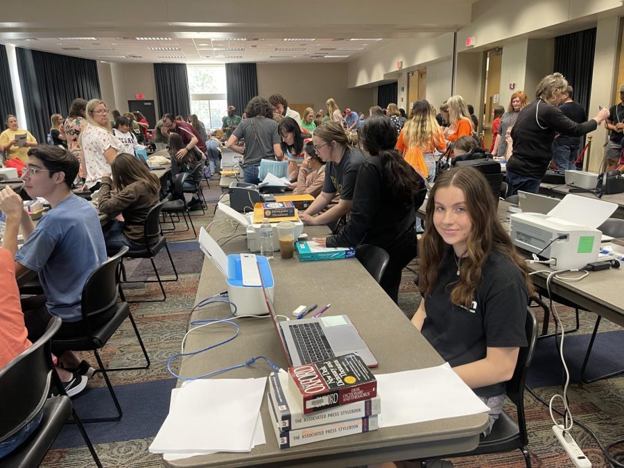 Junior Ashley Henderson prepares to compete in the journalism news writing contest at the UIL state academic meet in Austin, TX on May 7, 2022.  Argyle HS went on to accumulate the most points of any school in history, winning the state academic championship in division 4A, which also contributed to their Lone Star Cup win for 2022.