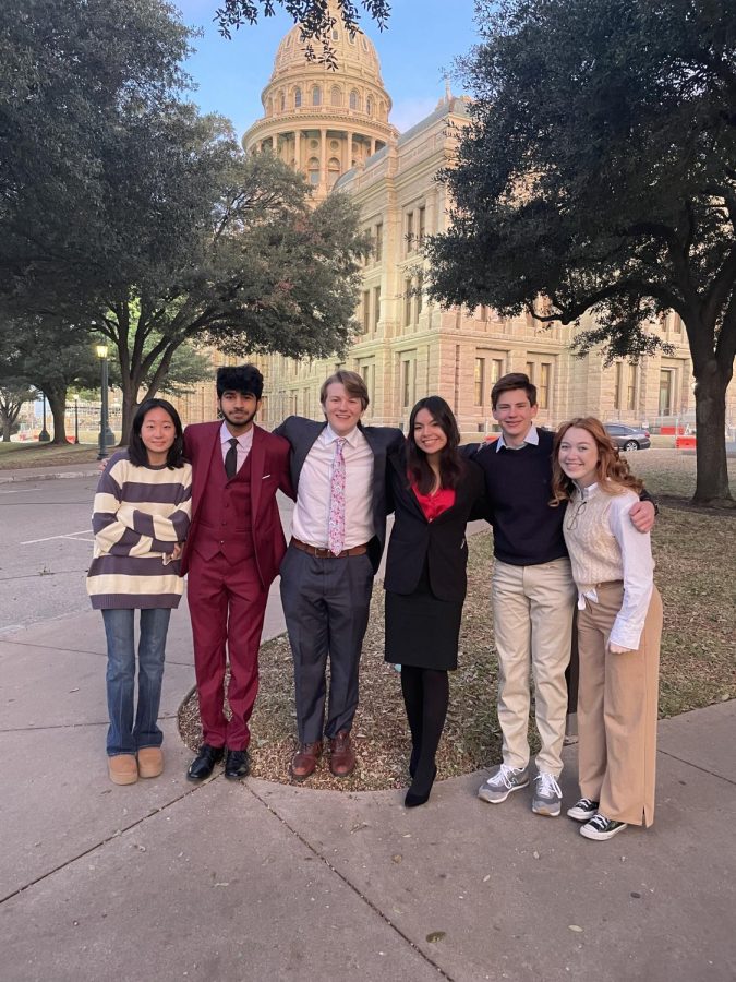 Debate students outside the capitol at State debate.