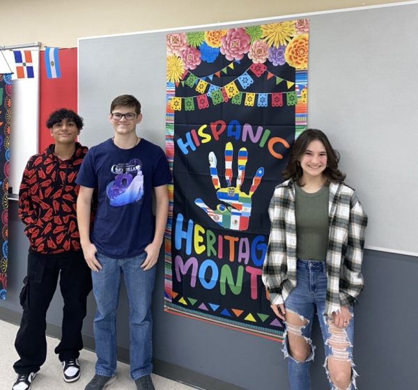 Argyle High School students gather at a Hispanic Heritage Month display, taken on Oct. 11, 2023.