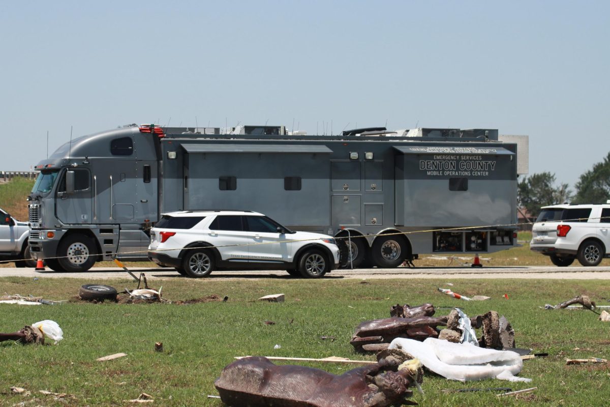 The Denton County Emergency Services Mobile Operation Center responds to a truck stop where at least 150 people took shelter from a tornado in the late night of May 25. Taken May 26, 2024. 