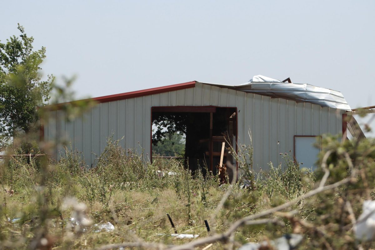 A barn is damaged after a tornado hits. Taken May 26, 2024. 