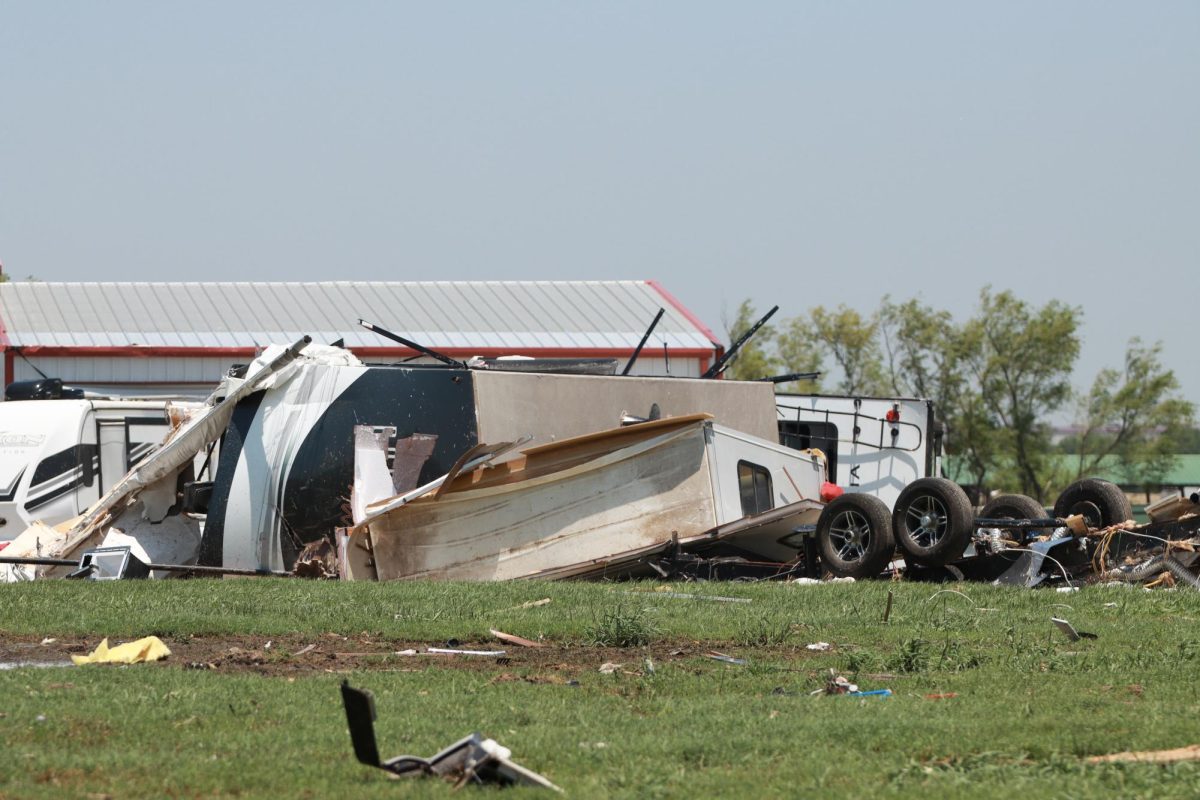 RV campers are thrown around after a tornado hits The RV Guys dealership off of Interstate 35. Taken May 26, 2024. 